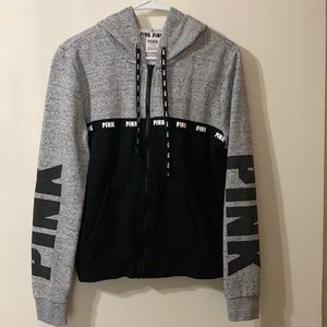 PINK Color Block Black & Gray Logo Hoodie - Large